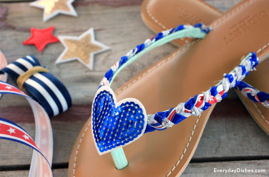red white and blue flip flops
