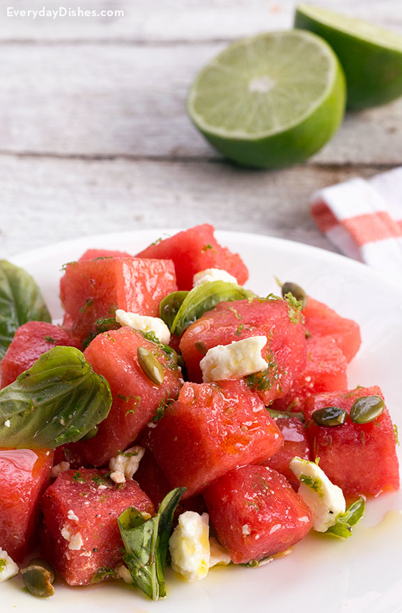 Watermelon basil salad recipe with feta cheese
