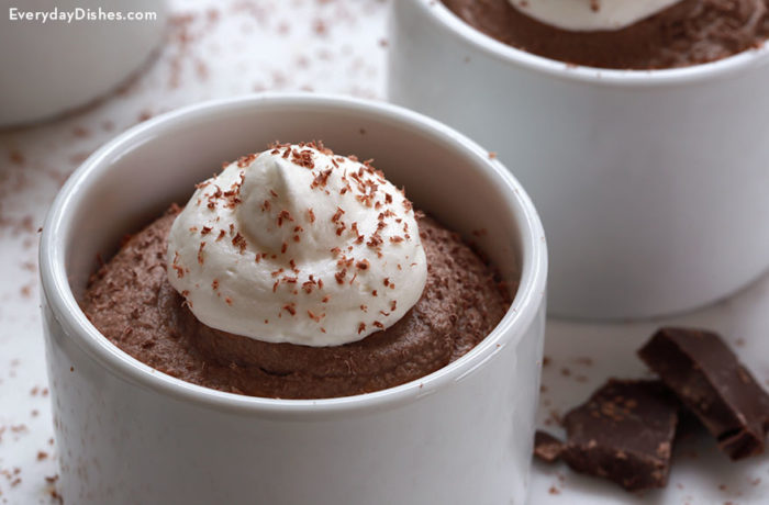 A dish full of delicious, easy to make chocolate mousse.