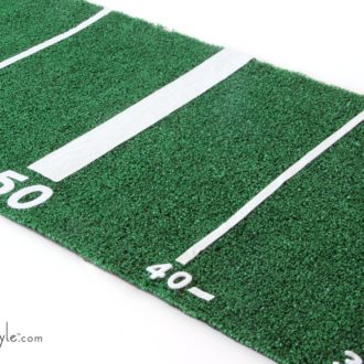 A DIY Astro Turf game day table runner.