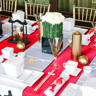 Table setting ideas for a Chinese New Year party.