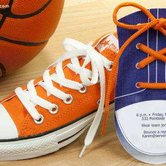 Some cute basketball sneakers party invitations.