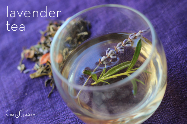 A mug of homemade lavender loose tea.