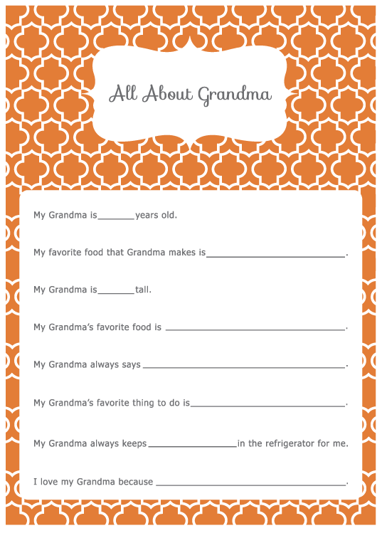 All About Grandma printable for Mother’s Day