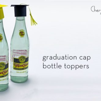 DIY graduation cap bottle toppers for a graduation party.
