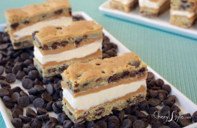 Chocolate chip cookie ice cream sandwiches with peanut butter