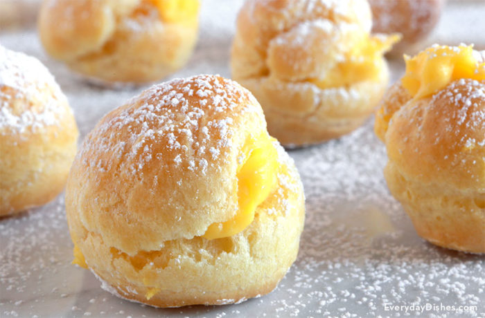 A batch of delicious, homemade mini cream puffs.