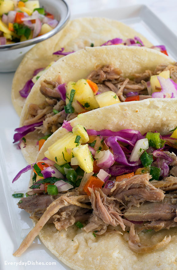 Slow cooker pulled pork tacos with jalapeno pineapple salsa recipe