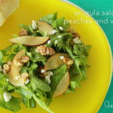 Summer salad with peaches, walnuts and honey butter drizzle