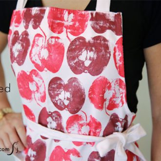 An apron that was apple stamped, a fun DIY project.