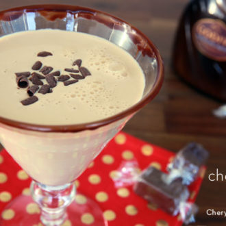 A glass full of a decadent chocolate truffle martini.