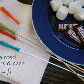 DIY painted marshmallow skewers with a case to hold them.