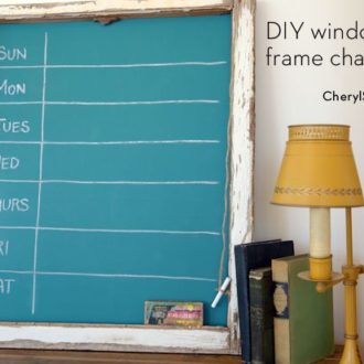 A DIY chalkboard made with a window frame.