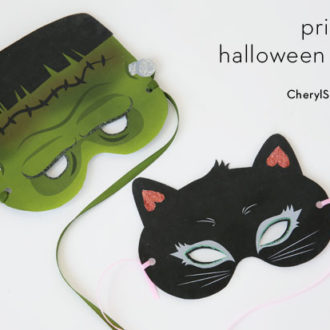 Frankenstein and black cat printable Halloween masks
