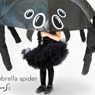 A DIY Halloween spider costume using an umbrella.