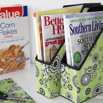 A DIY upcycled cereal box organizer for your magazines