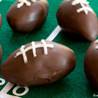 Chocolate peanut butter footballs — a tasty treat for a Super Bowl party.