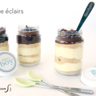 No bake éclairs in jars with baby shower printable labels