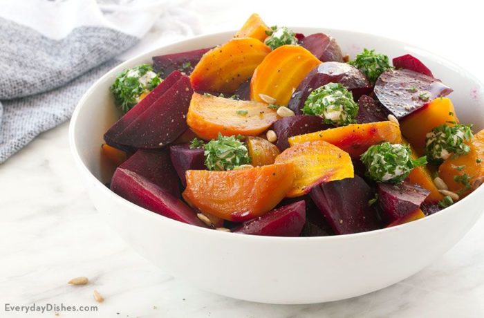 A Bowl of Roasted Beet Salad with Goat Cheese