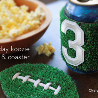 Two DIY game day koozies and coasters using Astro Turf.