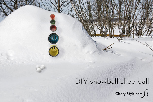 DIY skee ball game played with snowballs