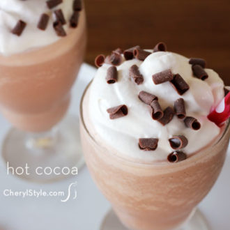 Two glasses of deliciously decadent frozen hot cocoa.