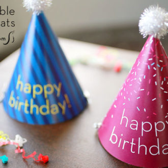 A pair of printable birthday party hats that are easy to make & look awesome.