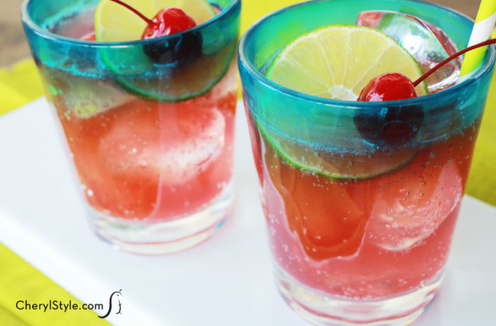 Two glasses of refreshing cherry limeade – the perfect kids’ drink.