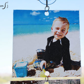 A DIY photo suncatcher made with Plexiglas and printable decal paper.