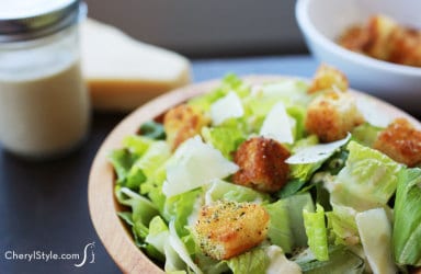 Eggless caesar salad dressing with homemade croutons recipe