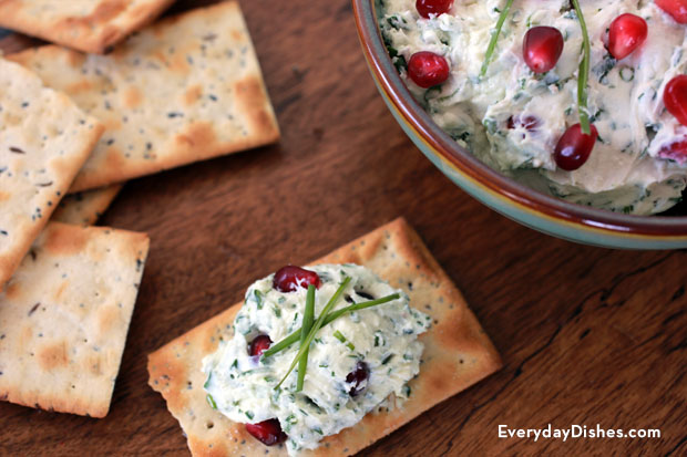 Goat cheese pomegranate dip with fresh herbs