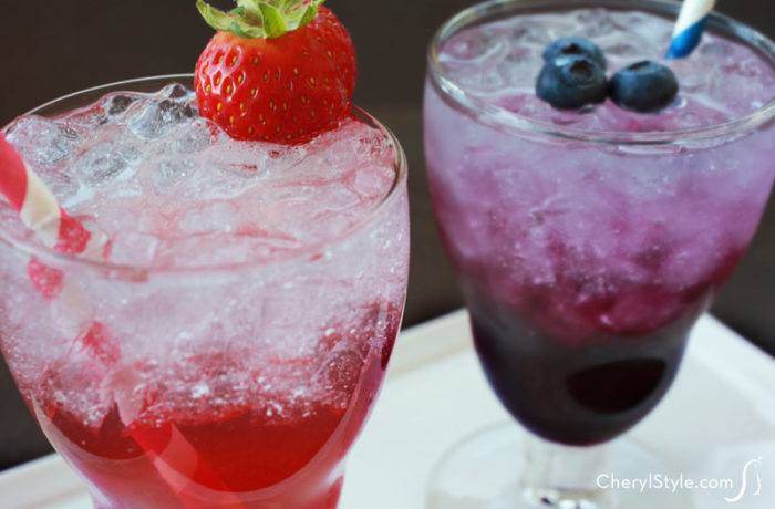 Two glasses of homemade Italian sodas that are ready to enjoy.