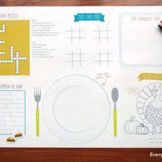 A printable Thanksgiving placemat doubles as a kid's activity.
