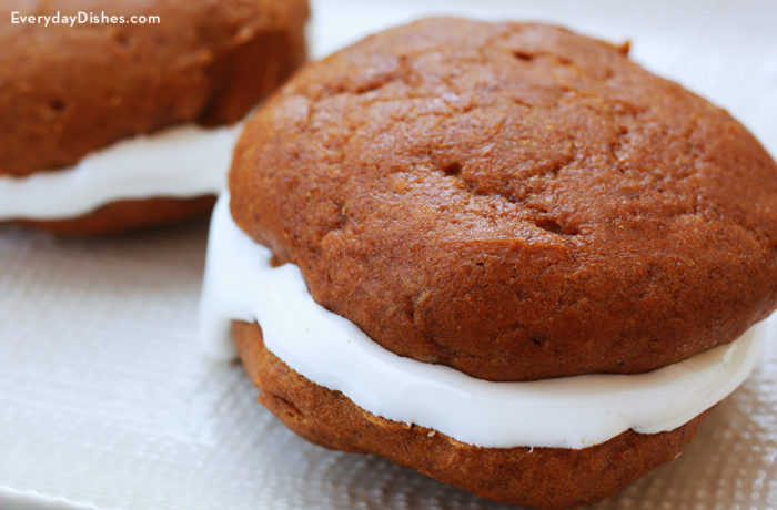 Some delicious, homemade pumpkin whoopie pies.