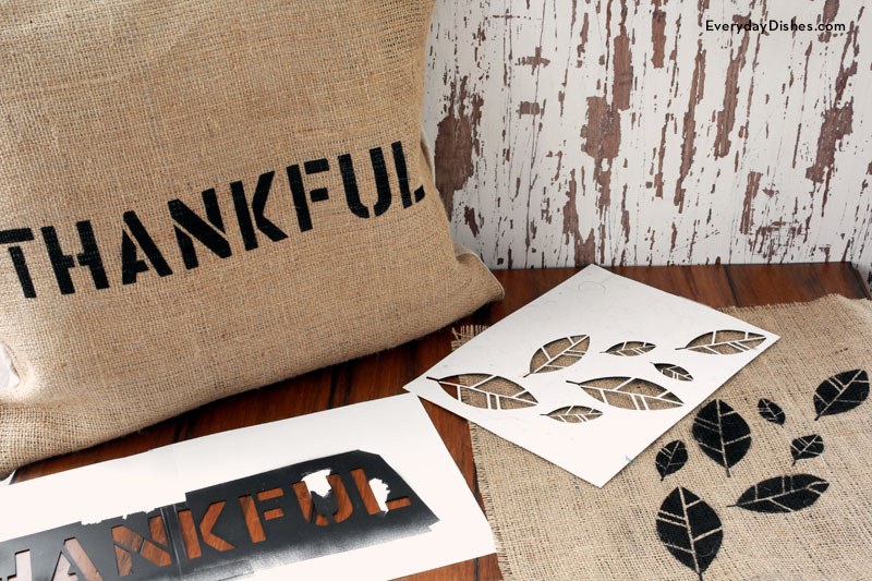 Show your thanks with a burlap stenciled pillow