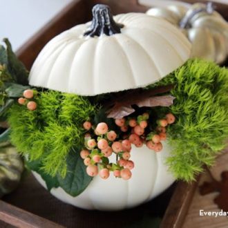 A DIY white pumpkin centerpiece for your holiday table.