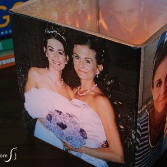 A DIY photo transfer candleholder made using Waterslide Paper.