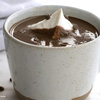 A warm, delicious mug of Bailey's hot chocolate.