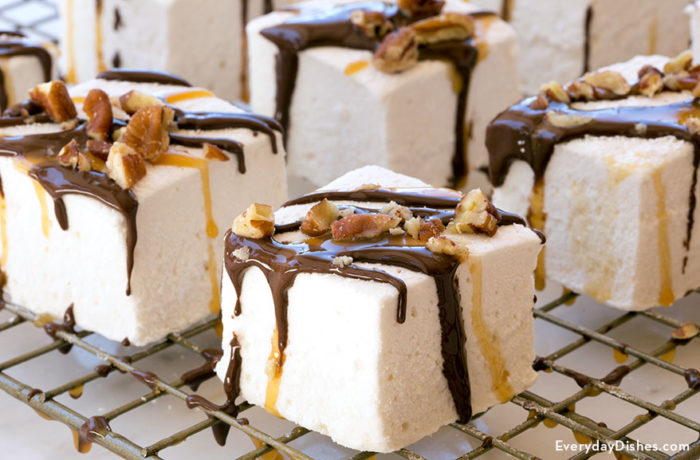 Homemade chocolate-dipped marshmallows