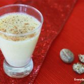 A glass of a delicious eggless eggnog cocktail