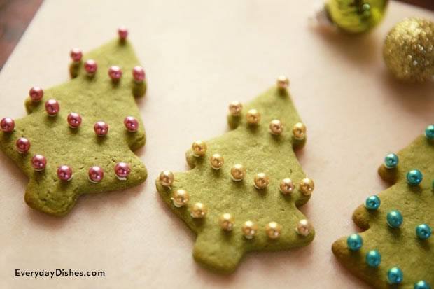 Matcha green tea Christmas tree cookies