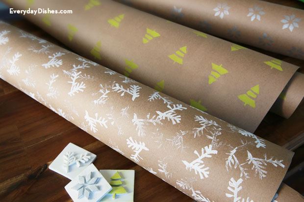Hand stamped giftwrap and DIY stamp
