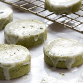 A freshly made batch of matcha green tea cookies.