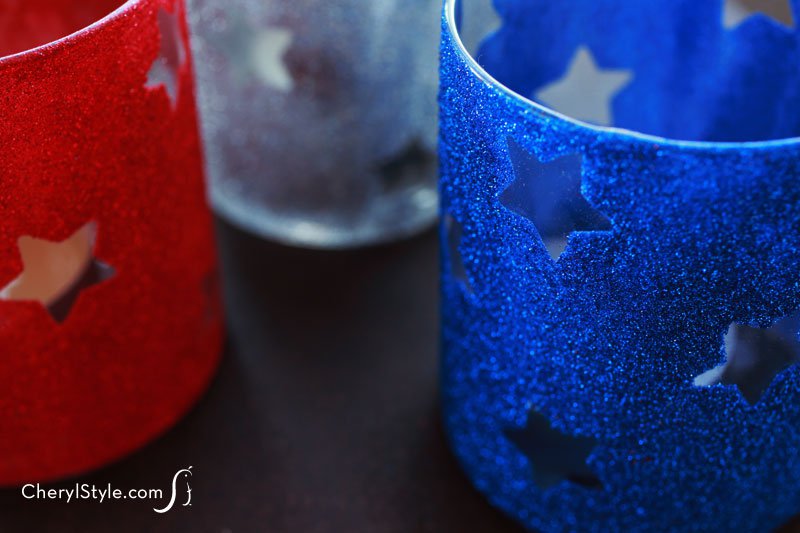 #DIY #patriotic #candle holders craft using star stickers & glitter  |  Everyday Dishes & DIY.com
