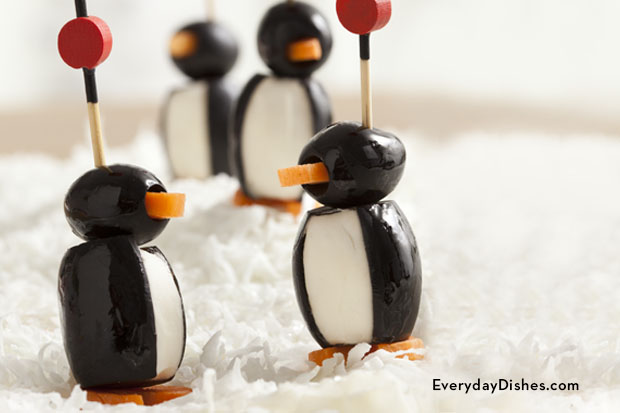 Some cute DIY penguin poppers, a fun holiday appetizer.