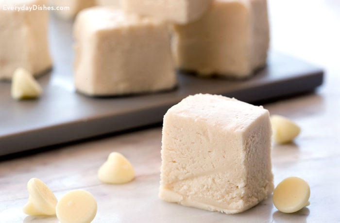 A batch of white Russian fudge, chopped up and ready to enjoy.