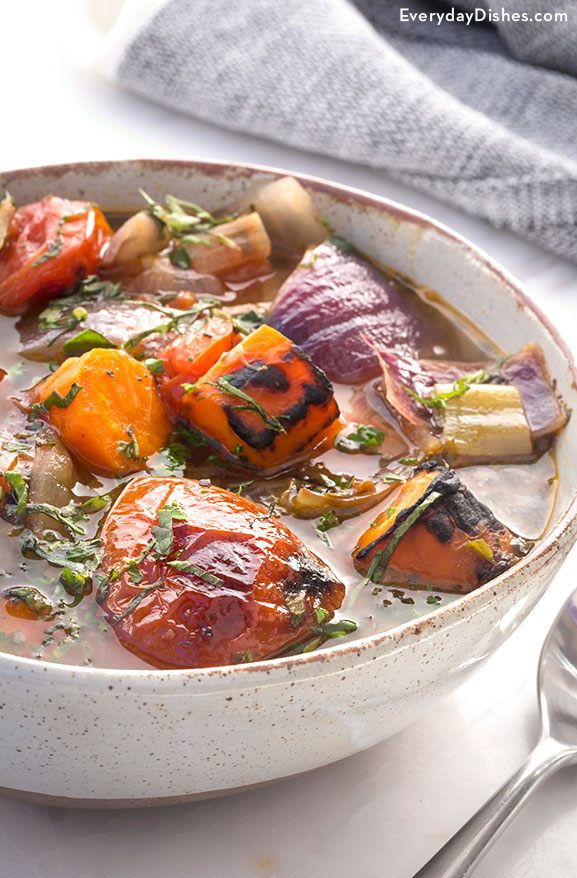 Roasted vegetable and herb soup recipe