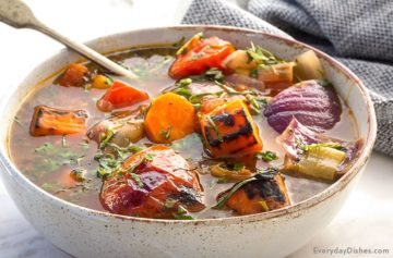 Roasted vegetable and herb soup recipe