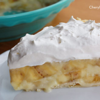 A slice of delicious, homemade banana cream pie.