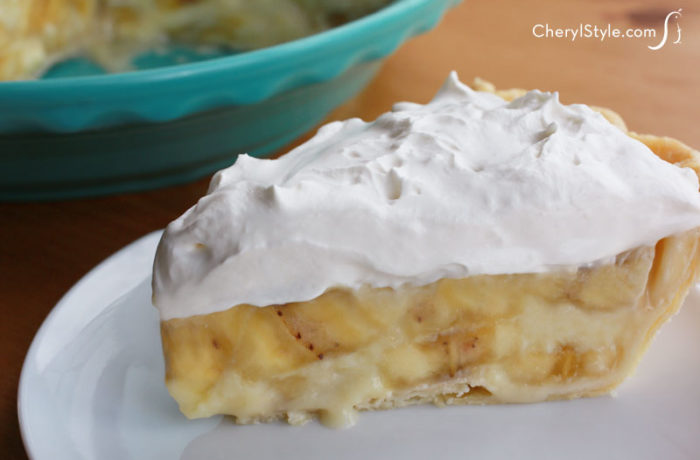 A slice of delicious, homemade banana cream pie.